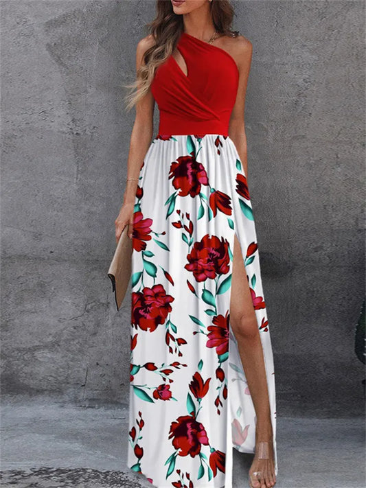New Arrival Women's Off-the-Shoulder Long Dress Elegant Sleeveless  High-Waisted Slit Dress