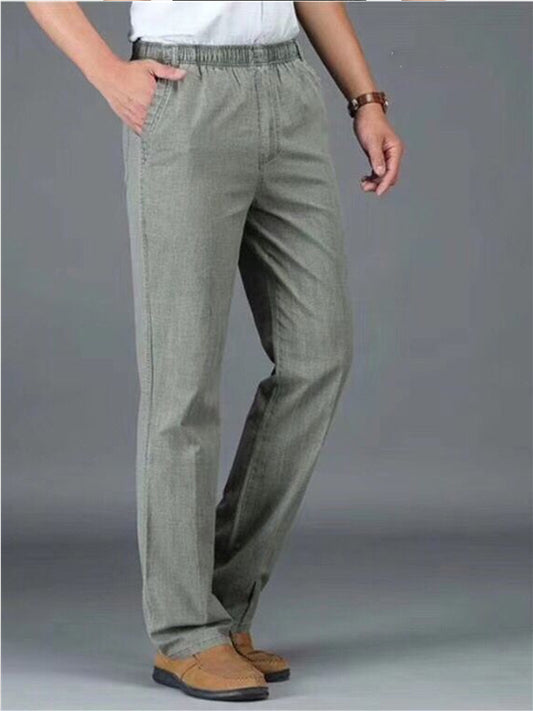Summer Loose Cotton Linen Pants Elastic High Waist Deep Pants Men's Elastic Thin Pants