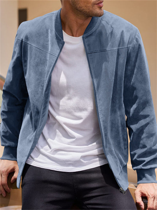New Arrival Fall Jacket Men's Casual Suede Zipper Stand Collar Coat