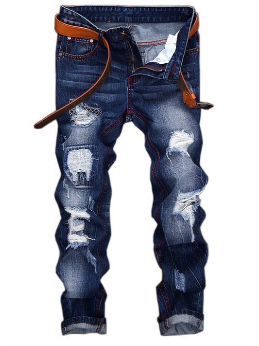 Men's Jeans Trousers Dark Wash Jeans Distressed Jeans Ripped Jeans Pocket Ripped Gradient Full Length Casual Daily Cotton Denim Vintage Streetwear Slim Deep Blue Micro-elastic