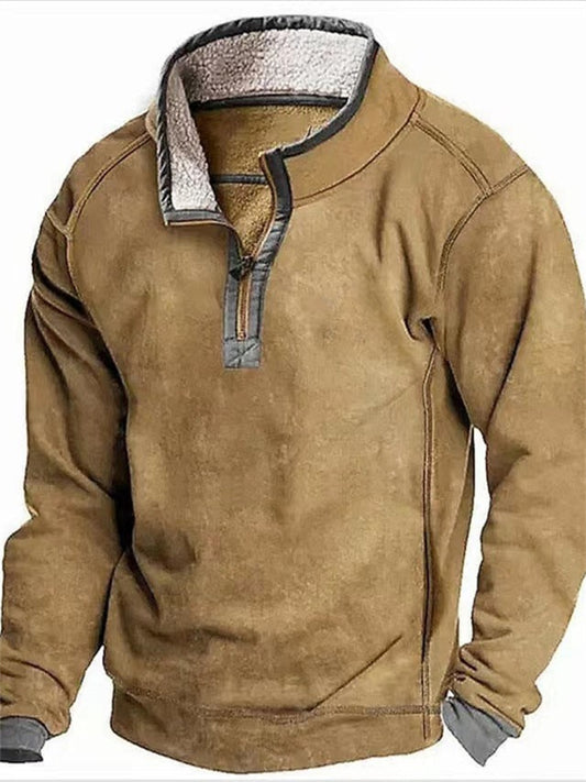 Solid Color Hoodie Men's Casual Hoodie Stand Collar Fleece-Lined Hoodie Fall/Winter Top