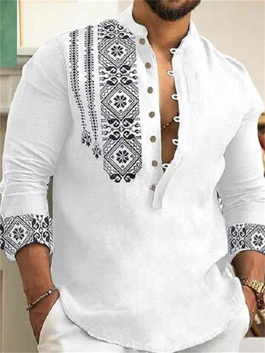 Men's Shirt Summer New Long-sleeved Lapel Trend Half-open Shirt Casual Thin Shirt