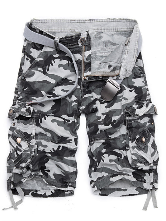 Men's Cargo Shorts Hiking Shorts Multi Pocket Camouflage Knee Length Daily Cotton Basic Black / Red Army Green
