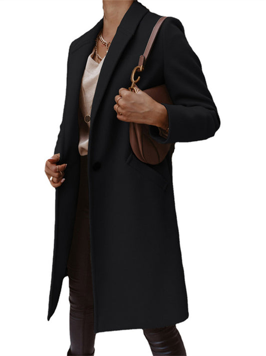 Temperament and Elegant Solid Color Commuter Lapel Medium-length Buttons Tweed Coat Jacket Female