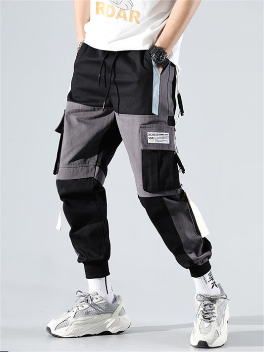 Men's Cargo Pants Cargo Trousers Joggers Trousers Techwear Drawstring Elastic Waist Flap Pocket Color Block Comfort Outdoor Full Length Casual Daily 100% Cotton Streetwear Casual Black White Inelastic