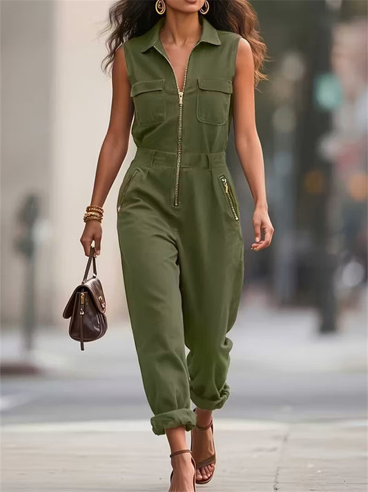 New Arrival Women's Spring/Summer Elegant Solid-Color Zipper Jumpsuit