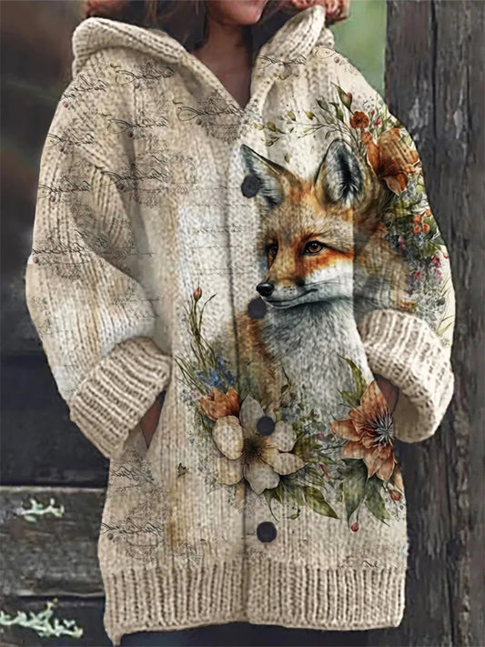 Women's Vintage Jacket Fall and Winter Printing Cardigan Sweater