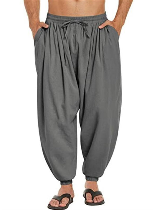 Men's Linen Pants Trousers Summer Pants Beach Pants Drawstring Elastic Waist Plain Comfort Breathable Casual Daily Holiday Linen / Cotton Blend Streetwear Designer Black Army Green