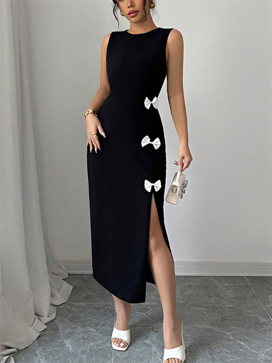 Summer New Round Neck Short-sleeved Temperament Commuter High-waisted Bubble Sleeve Elegant Intellectual Style Dresses