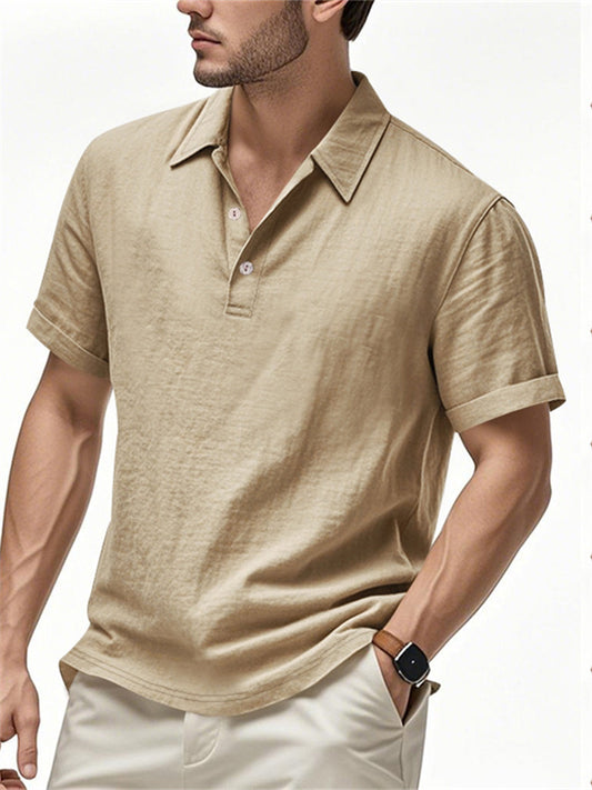 Summer Men's Casual Loose Linen Lapel Polo Shirt Short-sleeved Shirt