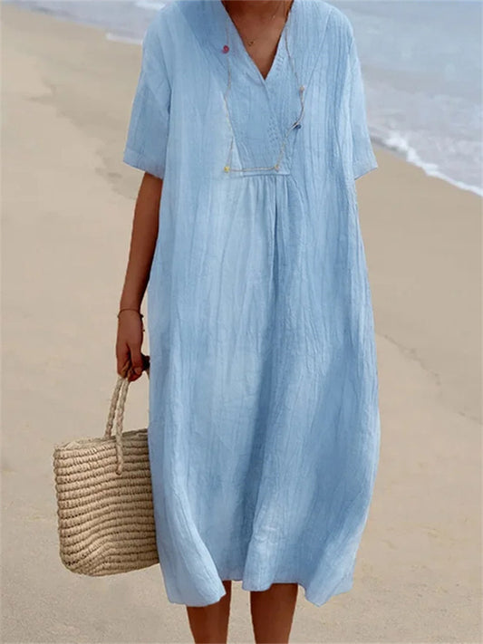 Summer New Women's Versatile Hot Explosive Models Casual Thin Skirt Solid Color Cotton Linen Dresses