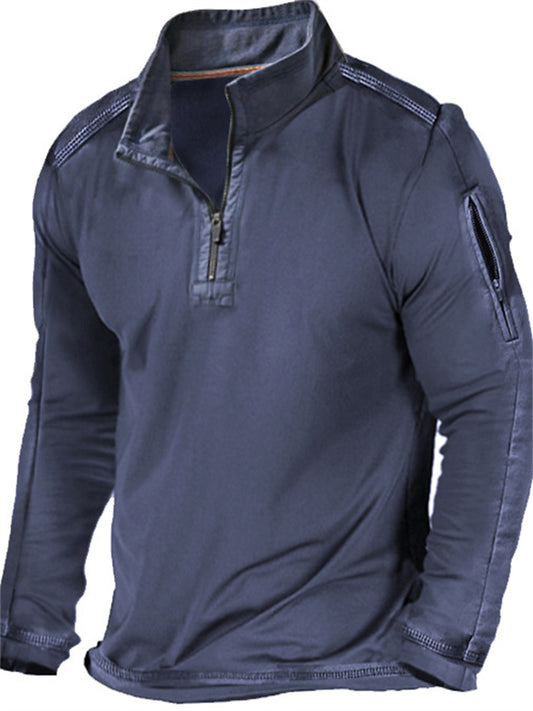 Spring and Autumn Models Men's Outdoor Zipper Long-sleeved Solid Color T-shirt