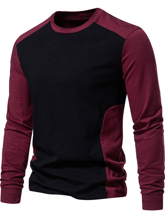 Men's T-shirt Autumn and Winter New Casual Color Blocking Round Neck Pullover Men's Long-sleeved T-shirt Bottoming Shirt
