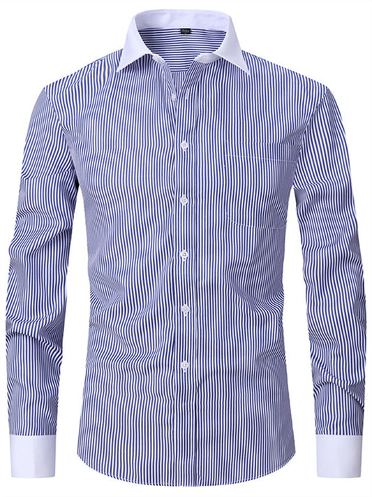 Spring and Summer Business Long-sleeved Men's Fashion White Collar Shirt Large Size Men's Striped Shirt