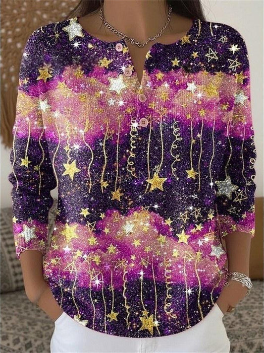 Early Autumn Women's New Vintage 3D Christmas Tree Print Stand Collar Polo Sweatshirt