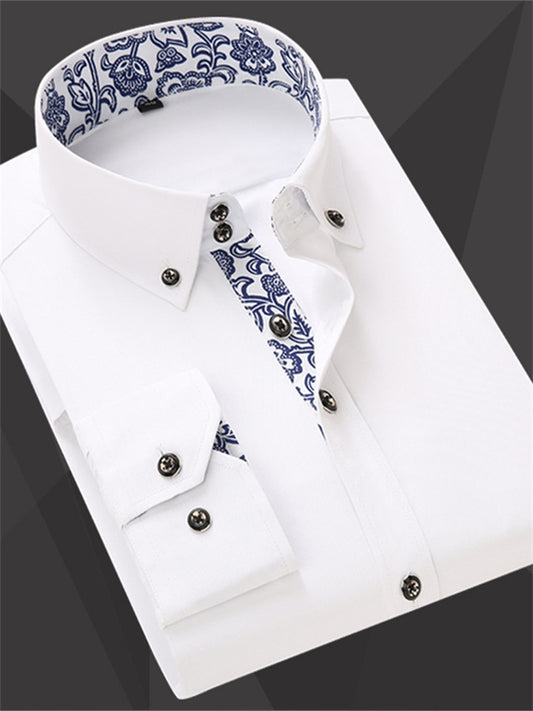 Men's Dress Shirt Button Up Shirt Collared Shirt Plain Solid Colored Black White Red Navy Blue Royal Blue Other Prints Work Daily Long Sleeve Clothing Apparel Basic Business