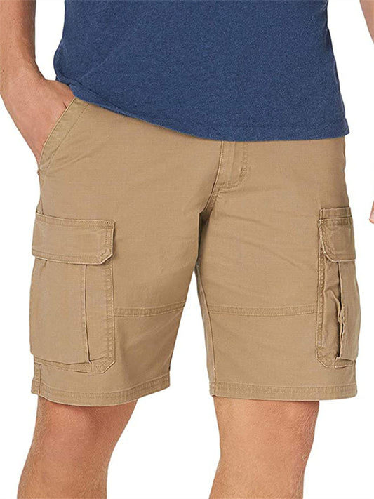 Men's Solid Color Pocket Casual Workwear Multi-Pocket Mid Waist Zipper Closure Five Pants Straight Legged Chino Pants
