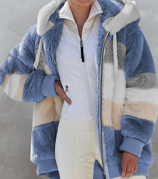 Women's Zip Hoodie Sweatshirt Pullover Sherpa Fleece Teddy Zip Up Green Blue Purple Color Block Loose Fit Street Hoodie Long Sleeve Fleece S M L XL 2XL 3XL / Fleece lined
