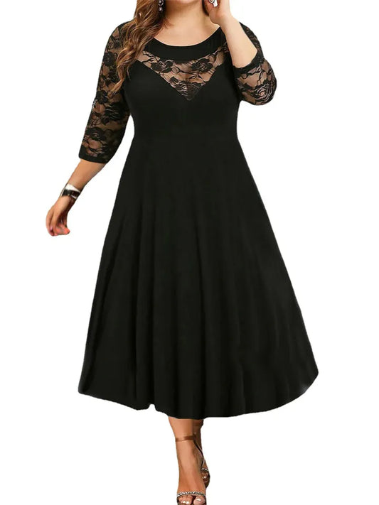 Women's Plus Size Party Dress Floral Crew Neck 3/4 Length Sleeve Fall Spring Elegant Prom Dress Maxi long Dress Formal Party Dress