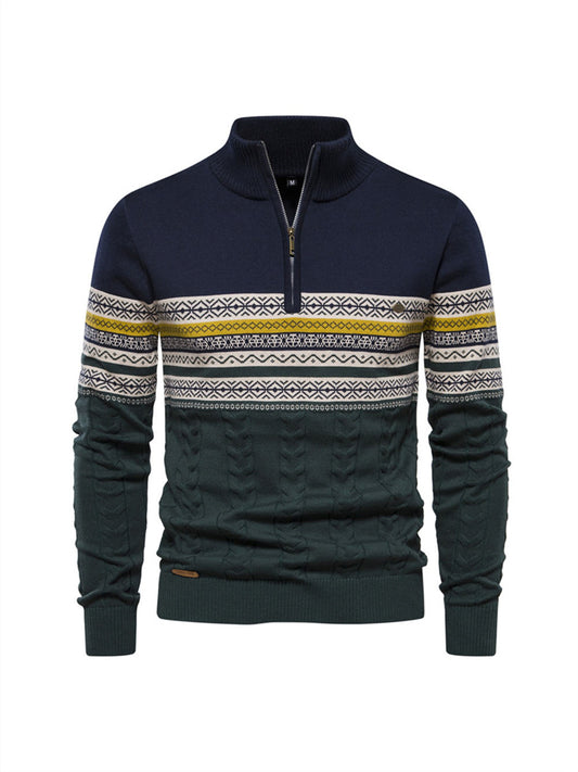Autumn and Winter Casual Trend Stand-up Collar Men's Long-sleeved Sweater Half-zipper Knit Peplum Men's Knit Sweater