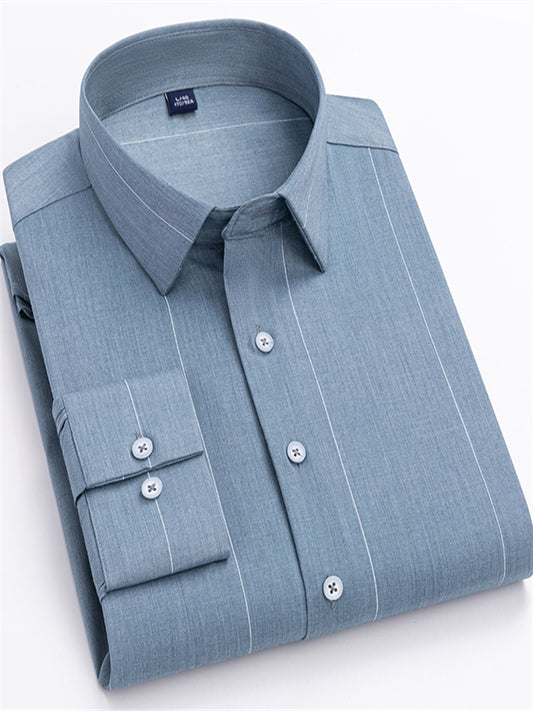 New Male Slim Business Formal Men's Shirts Printed Thin Casual Shirt Bamboo Fiber Slim Long-sleeved Shirt