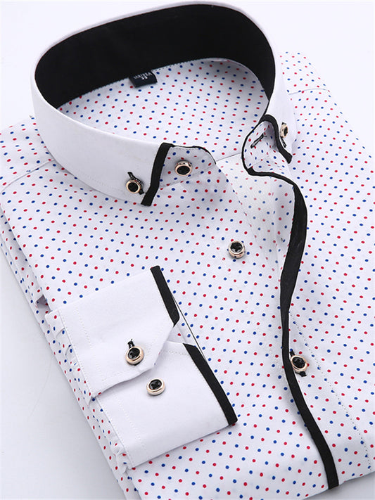 Men's Dress Shirt Button Down Shirt Collared Shirt Polka Dot Turndown Black White Red Navy Blue Blue Outdoor Work Long Sleeve Button-Down Print Clothing Apparel Fashion Streetwear Cool Business