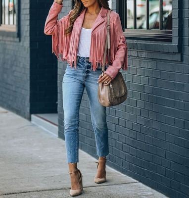 Long Sleeve Printed Tassel Jacket Women