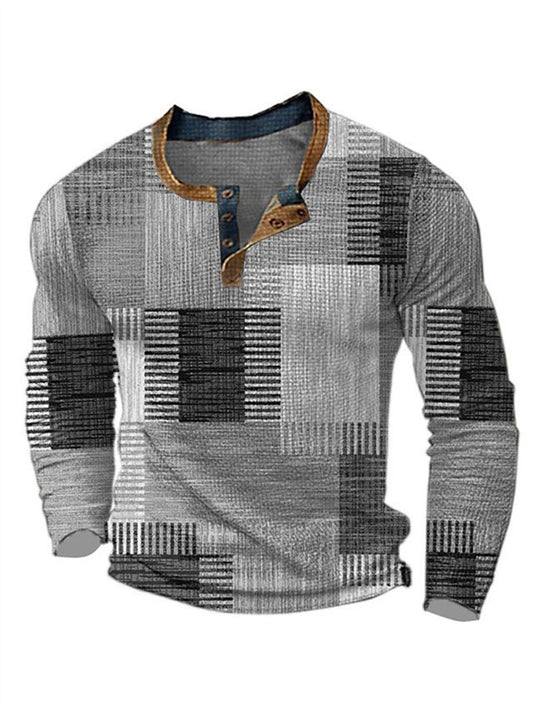 Color Blocking Color Collision Men's T-shirt Casual Sports Digital Printing T-shirt Tops Long-sleeved Round Neck Printed T-shirt Men