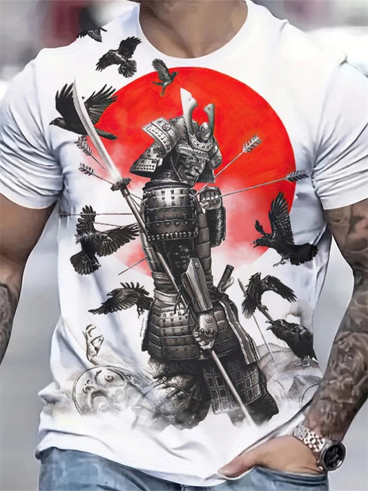 Summer Casual Men's 3D Printed Round Neck Short-Sleeve T-Shirt with Pattern