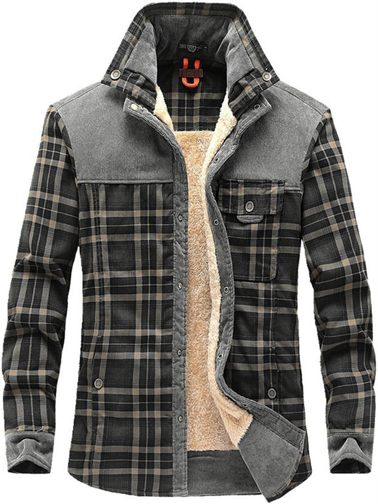 Men's Padded Thickened Long-sleeved Plaid Shirt Warm Fashion Cotton Shirt Jacket