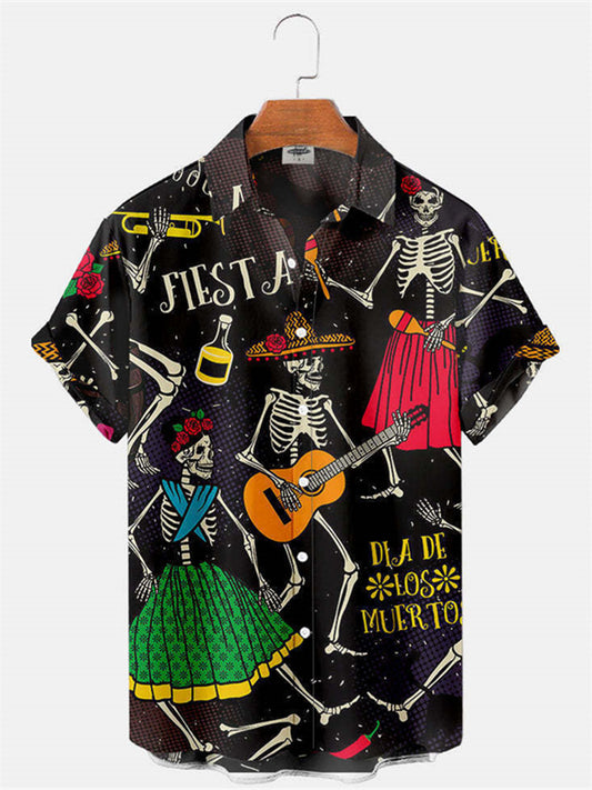 Men's retro art casual 3D digital printing code short sleeve shirt