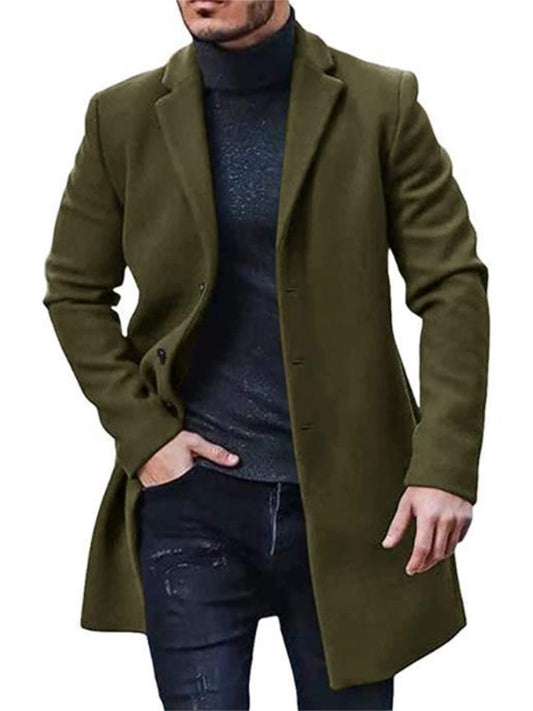 Men's Woolen Coat | Men's Mid-Length Wool Trench Coat | Woolen Outerwear