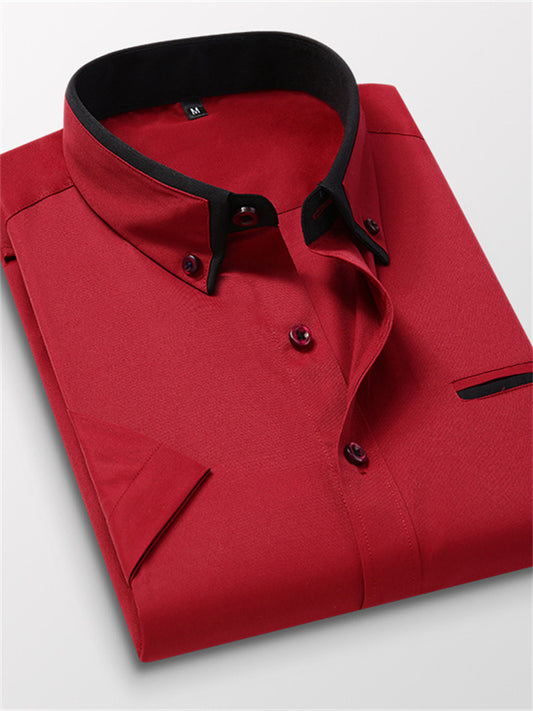 Men's Dress Shirt Button Down Shirt Collared Shirt Non Iron Shirt Light Pink White Red Short Sleeve Plain Collar All Seasons Wedding Work Clothing Apparel