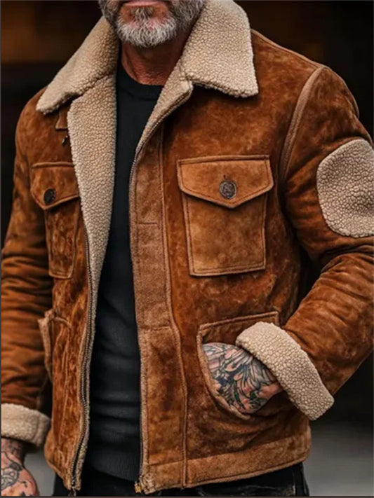 Season: Winter Fall and Winter Men's Coat Jacket Lambswool Lapel Jacket