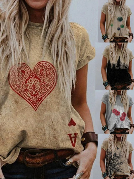 Summer Casual Bottoms Creative Printed Short-sleeved T-shirt Women's Wear