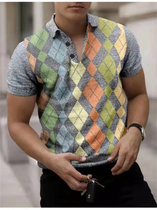Summer New Men's Polo Shirt Casual Personality Retro Stripes 3d Print Buckle Short-sleeved S-3XL