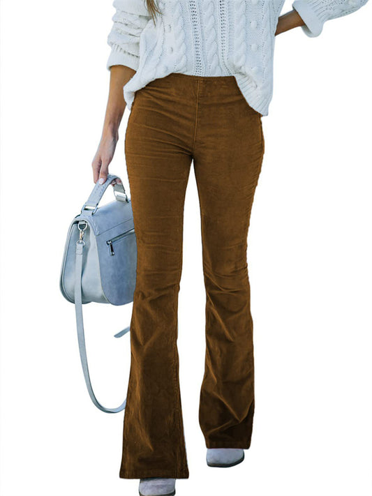 Spring/Summer Women's Solid Color High-Waisted Slim-Fit Slightly Flared Corduroy Casual Pants