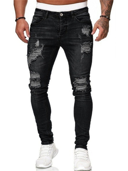 Men's Jeans Tapered pants Trousers Distressed Jeans Ripped Jeans Pocket Ripped Comfort Daily Going out Streetwear Classic Black Blue Stretchy