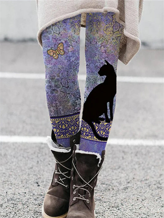 Women's Printed Elastic Waist Slim-Fit Leggings Jumpsuit Printed Skinny Pants