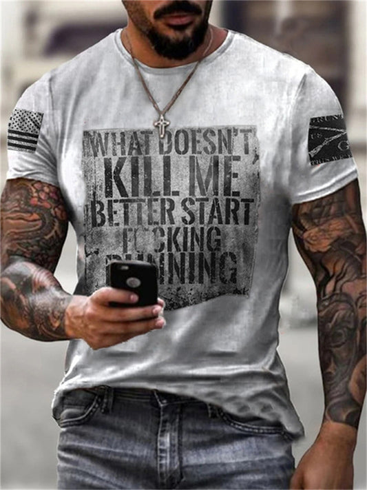 Summer Street Trend Letter Printing 3D T-shirt Men's Casual Round Neck Sportswear Short-sleeved T-shirt