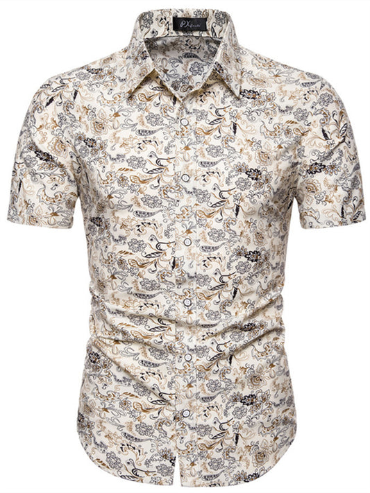 New Summer Arrival Men's Loose-Fit Casual Short-Sleeve Floral Print Shirt for Beach Vacations