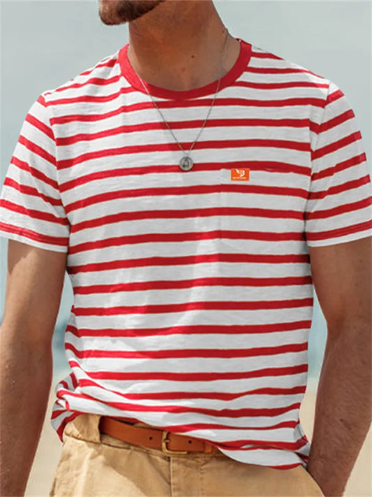 New Summer Arrival Men's Fashionable Casual Striped Short-Sleeve Round-Neck T-Shirt