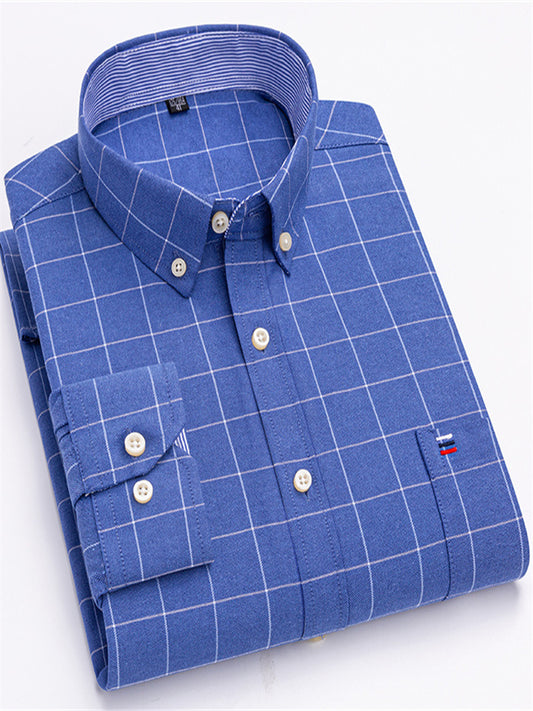Cotton Oxford Spinning Thin Section of The Summer New Long-sleeved Shirt Men's Casual Slim Long-sleeved Shirt Solid Color Tide Men's Clothing