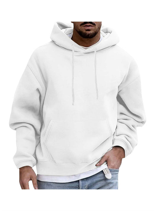 Pullover Long Sleeve Padded Drop Shoulder Sleeve Men's Hoodie Loose Casual Fleece Pocket Men's Hooded Sweatshirt