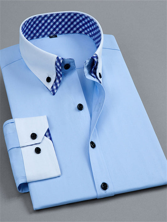 New Arrival Men's Fashionable Double-Layer Collar Long-Sleeve Casual Shirt