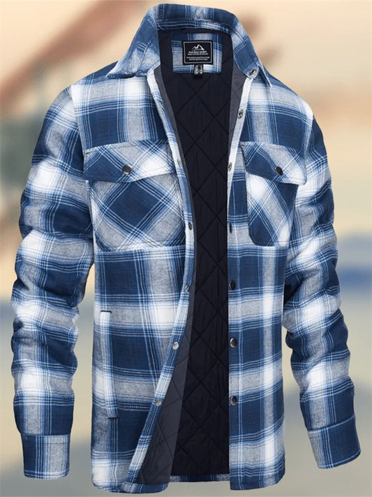 Autumn/Winter Men's Thickened Cotton Coat Plaid Oversized Jacket