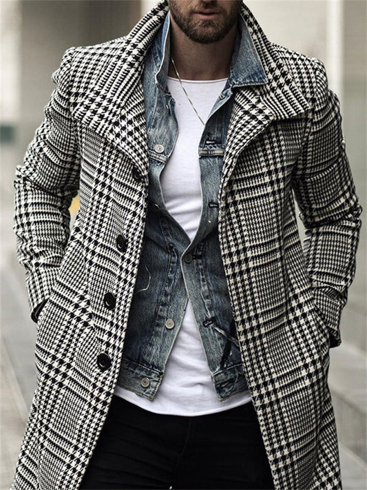 Fall and Winter New Side Seam Pockets Fashion Plaid Lapel Coat Casual Fashion Medium-length Coat