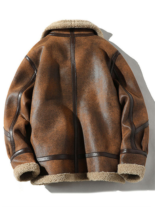 Men's Retro Suede Lambswool Jacket Jacket Padded Thickened Winter Fur One Big Size Coat