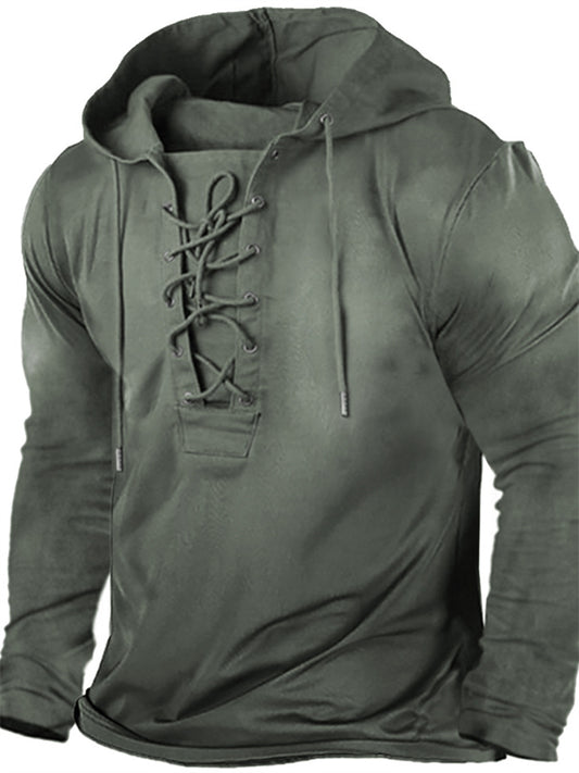 Men's Outdoor Vintage Drawstring Hooded Long Sleeve T-Shirt