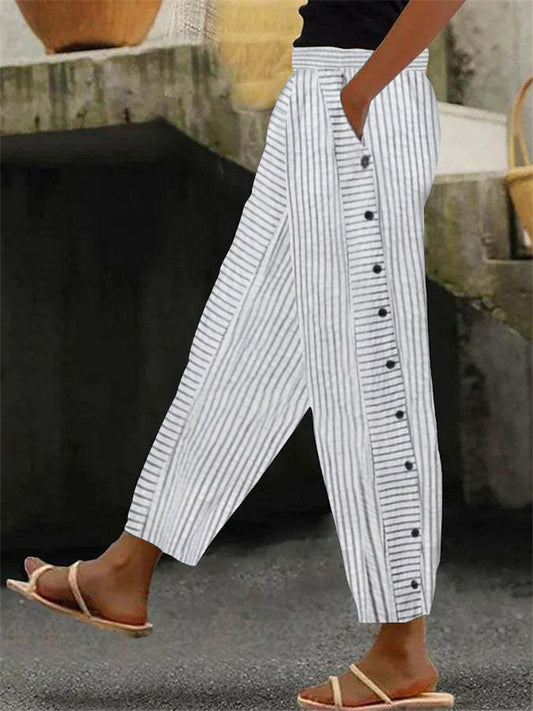 New Arrival Women's Striped Casual Long Pants Fashionable 9-Inch Slim-Fit Pants